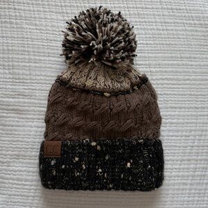CC Knit Pom Beanie in Brown and Black